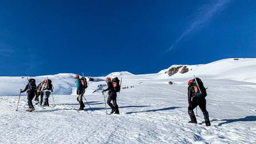 Ascent to Villarrica volcano 2,847masl, from Pucón - The summit push: 5 to 6 hours uphill to 2,847 meters