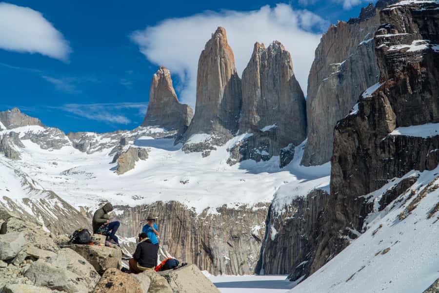Puerto Natales: Base of the Towers Trekking Experience - The towers stop: time to rest, lunch, and watch the weather